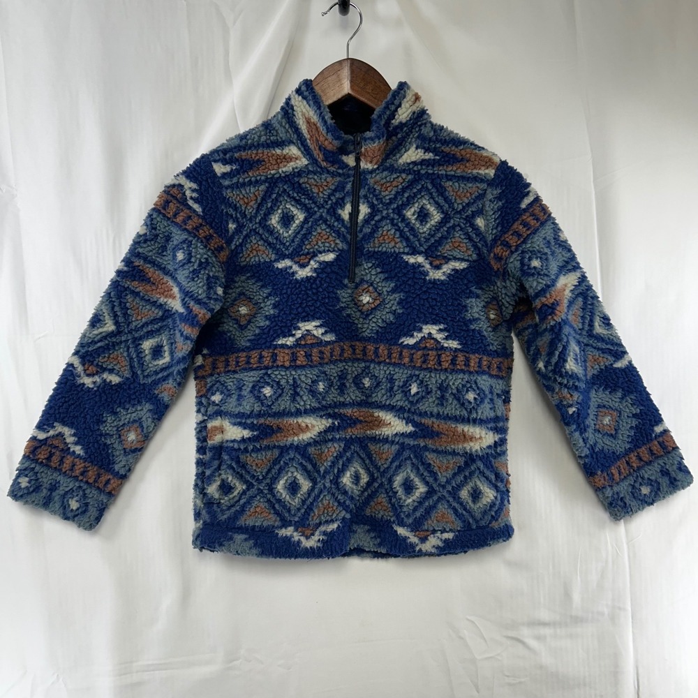 Wrangler Pullover Youth Kids M Blue Multi Southwestern Sherpa Fleece 112318253